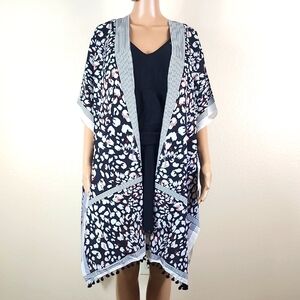 Black, White, Brown, & Tan Kimono Swim Cover Up